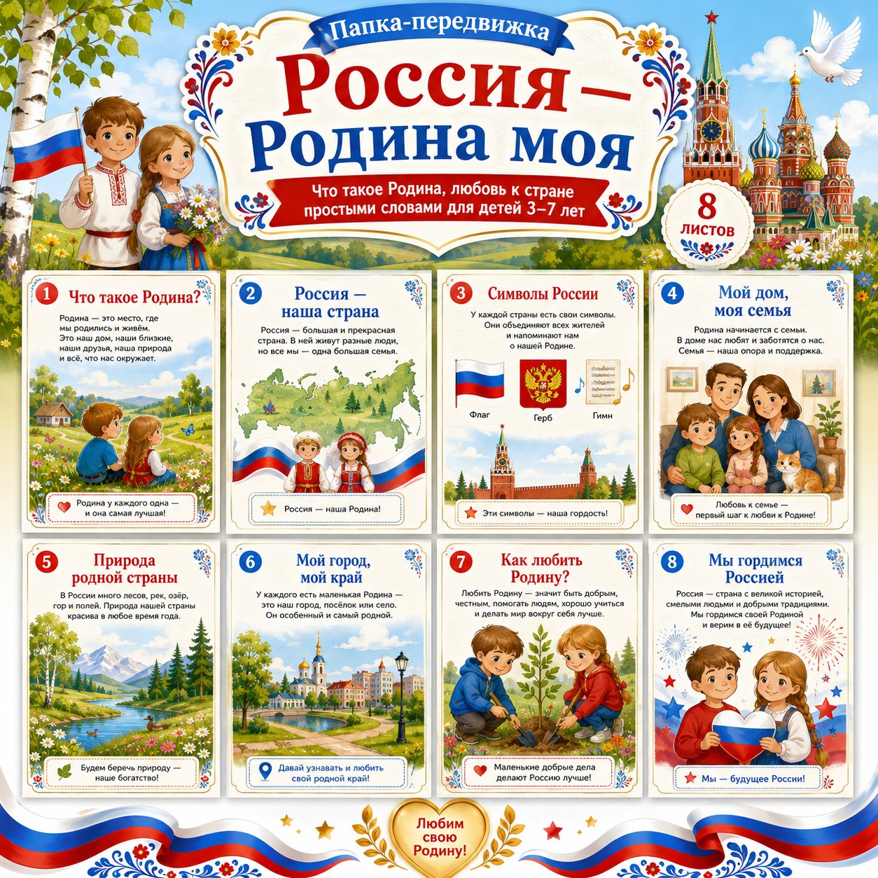 ПАПКА ПЕРЕДВИЖКА РОССИЯ — РОДИНА МОЯ — папка-передвижка, Россия, патриотическое воспитание — для детского сада — Играй и Р...
