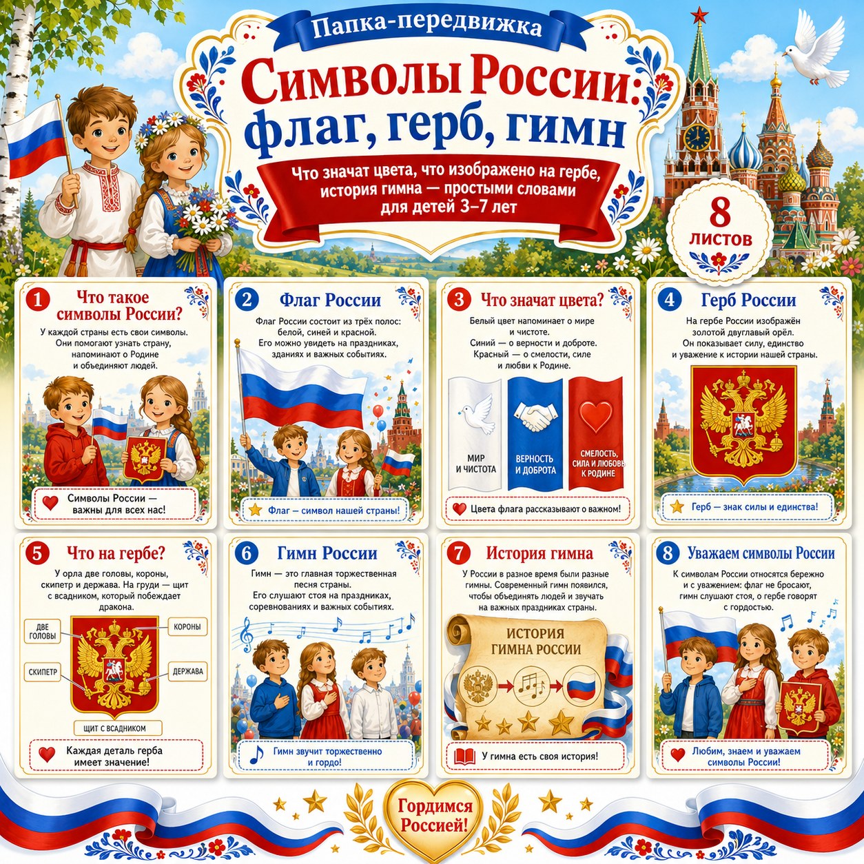 ПАПКА ПЕРЕДВИЖКА СИМВОЛЫ РОССИИ — папка-передвижка, Россия, патриотическое воспитание — для детского сада — Играй и Развив...