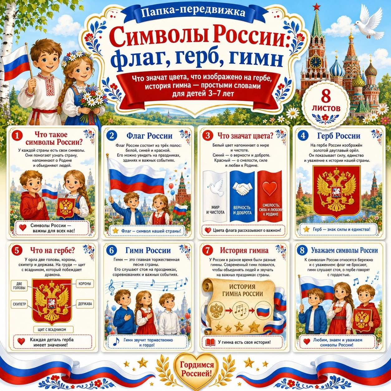 ПАПКА ПЕРЕДВИЖКА СИМВОЛЫ РОССИИ — папка-передвижка, Россия, патриотическое воспитание — для детского сада — Играй и Развив...