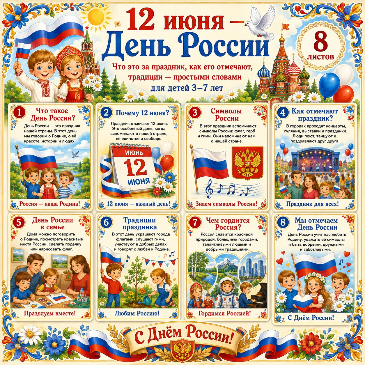 ПАПКА ПЕРЕДВИЖКА 12 ИЮНЯ — ДЕНЬ РОССИИ — 12 июня, папка-передвижка, Россия — для детского сада — Играй и Развивайся