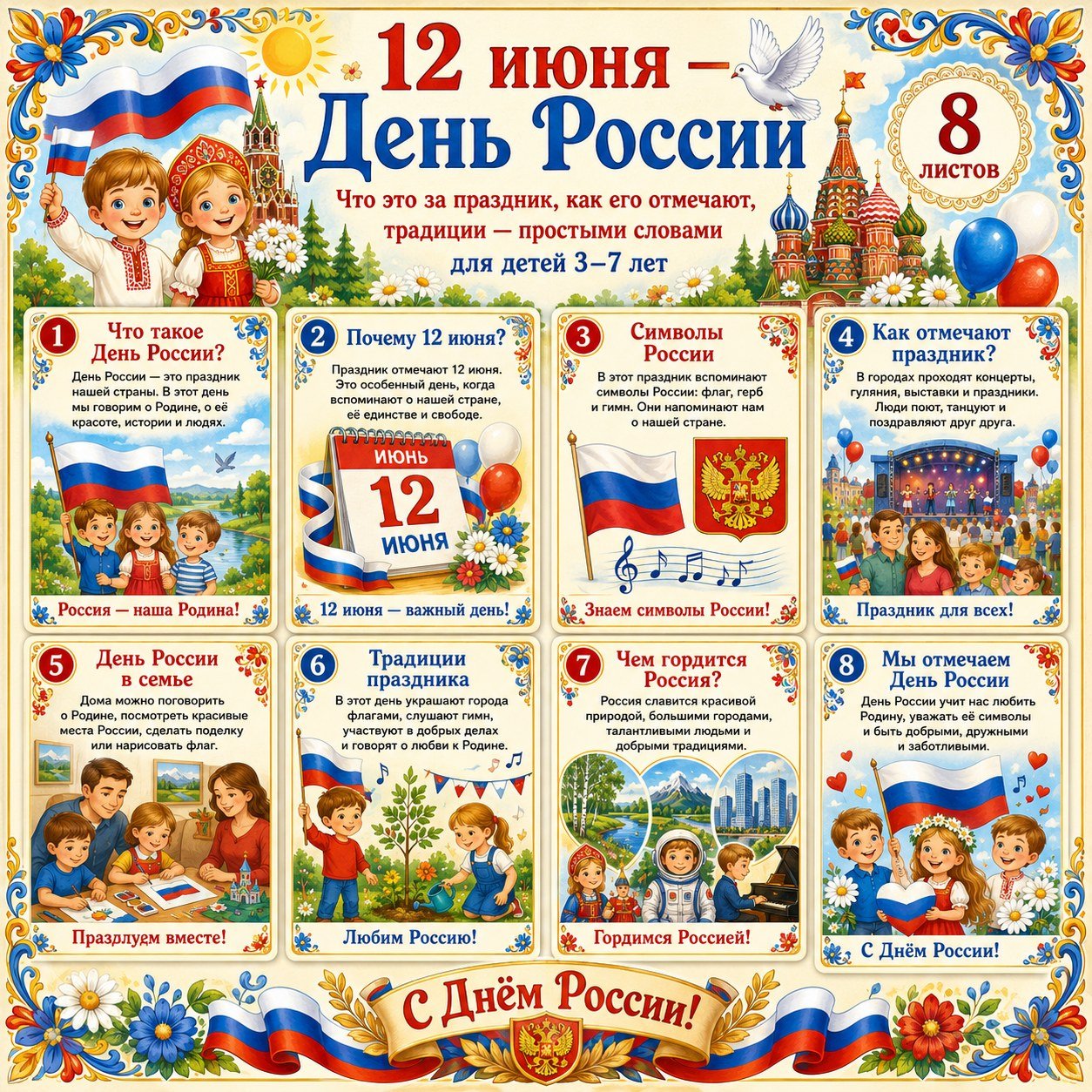 ПАПКА ПЕРЕДВИЖКА 12 ИЮНЯ — ДЕНЬ РОССИИ — папка-передвижка, Россия, патриотическое воспитание — для детского сада — Играй и...