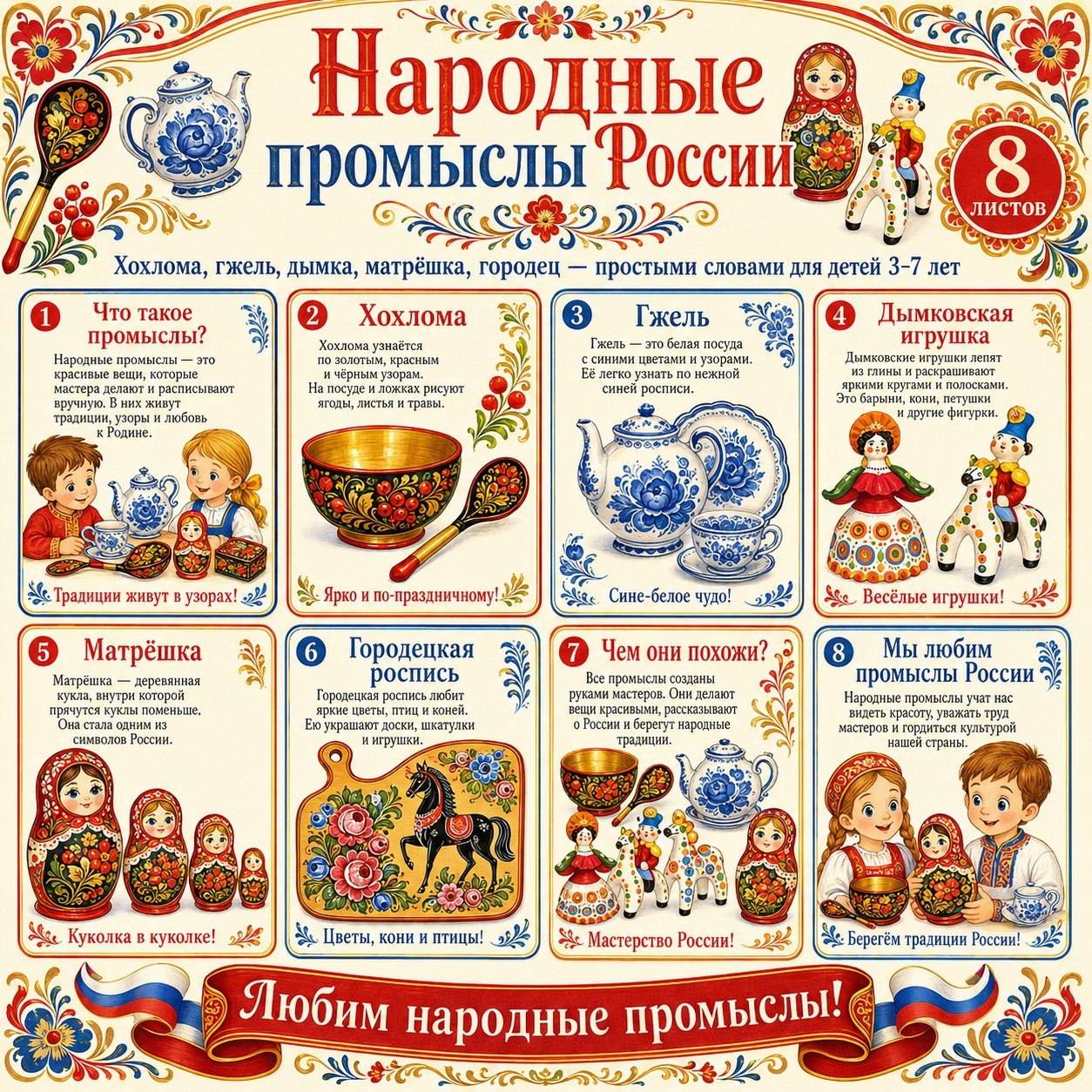 ПАПКА ПЕРЕДВИЖКА НАРОДНЫЕ ПРОМЫСЛЫ РОССИИ — папка-передвижка, Россия, патриотическое воспитание — для детского сада — Игра...