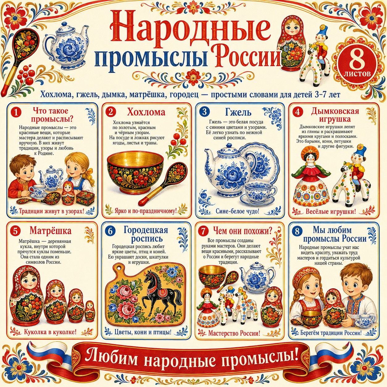 ПАПКА ПЕРЕДВИЖКА НАРОДНЫЕ ПРОМЫСЛЫ РОССИИ — народные промыслы, папка-передвижка, Россия — для детского сада — Играй и Разв...