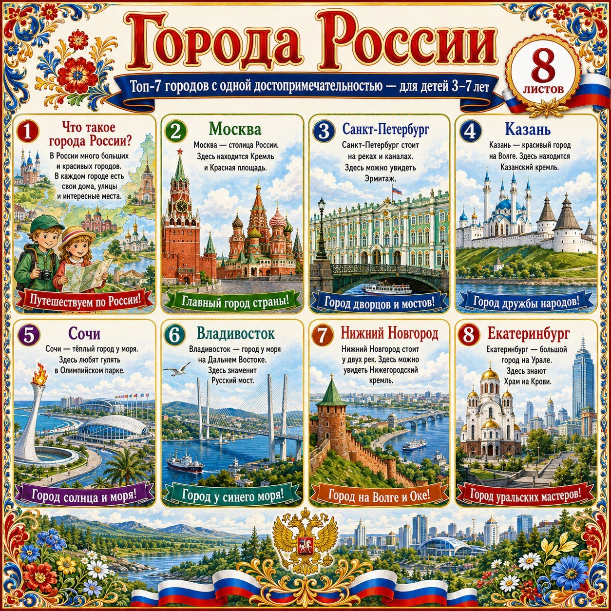 ПАПКА ПЕРЕДВИЖКА ГОРОДА РОССИИ — папка-передвижка, Россия, патриотическое воспитание — для детского сада — Играй и Развивайся