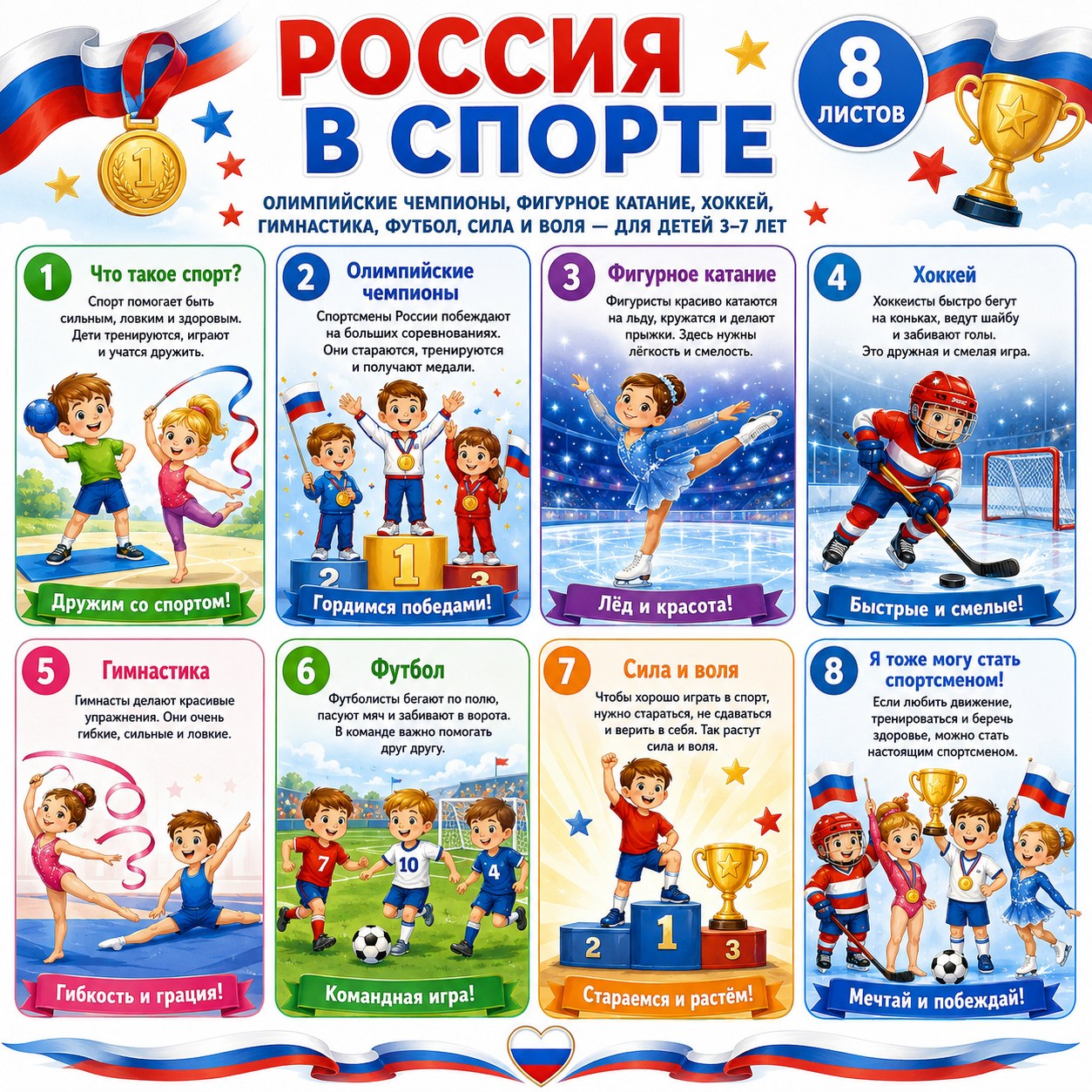 ПАПКА ПЕРЕДВИЖКА РОССИЯ В СПОРТЕ — спорт, папка-передвижка, Россия — для детского сада — Играй и Развивайся