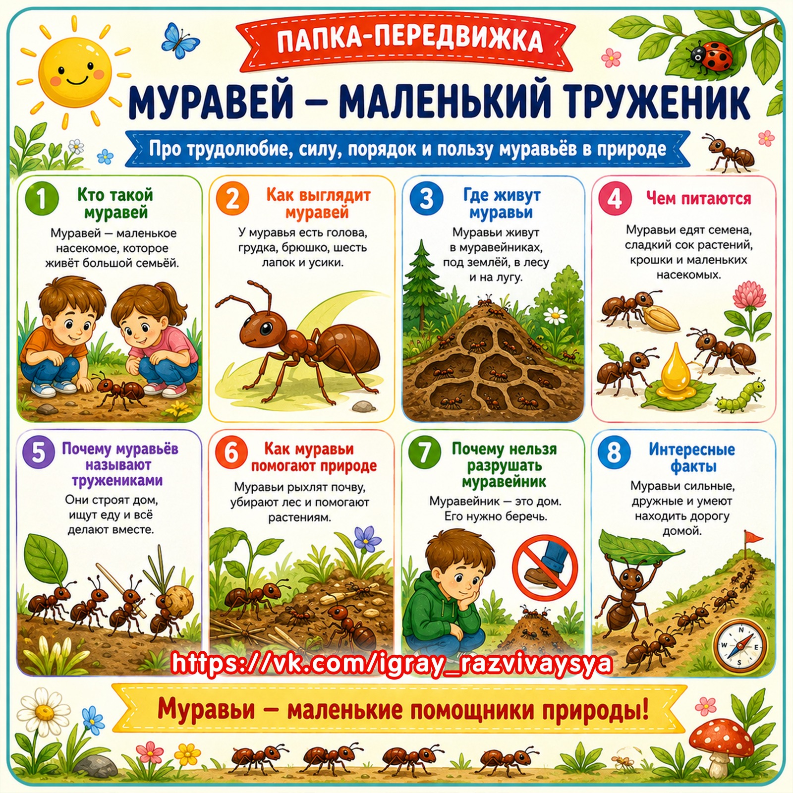 ПАПКА ПЕРЕДВИЖКА МУРАВЕЙ МАЛЕНЬКИЙ ТРУЖЕНИК — папка передвижка, муравей, насекомые — скачать для детского сада