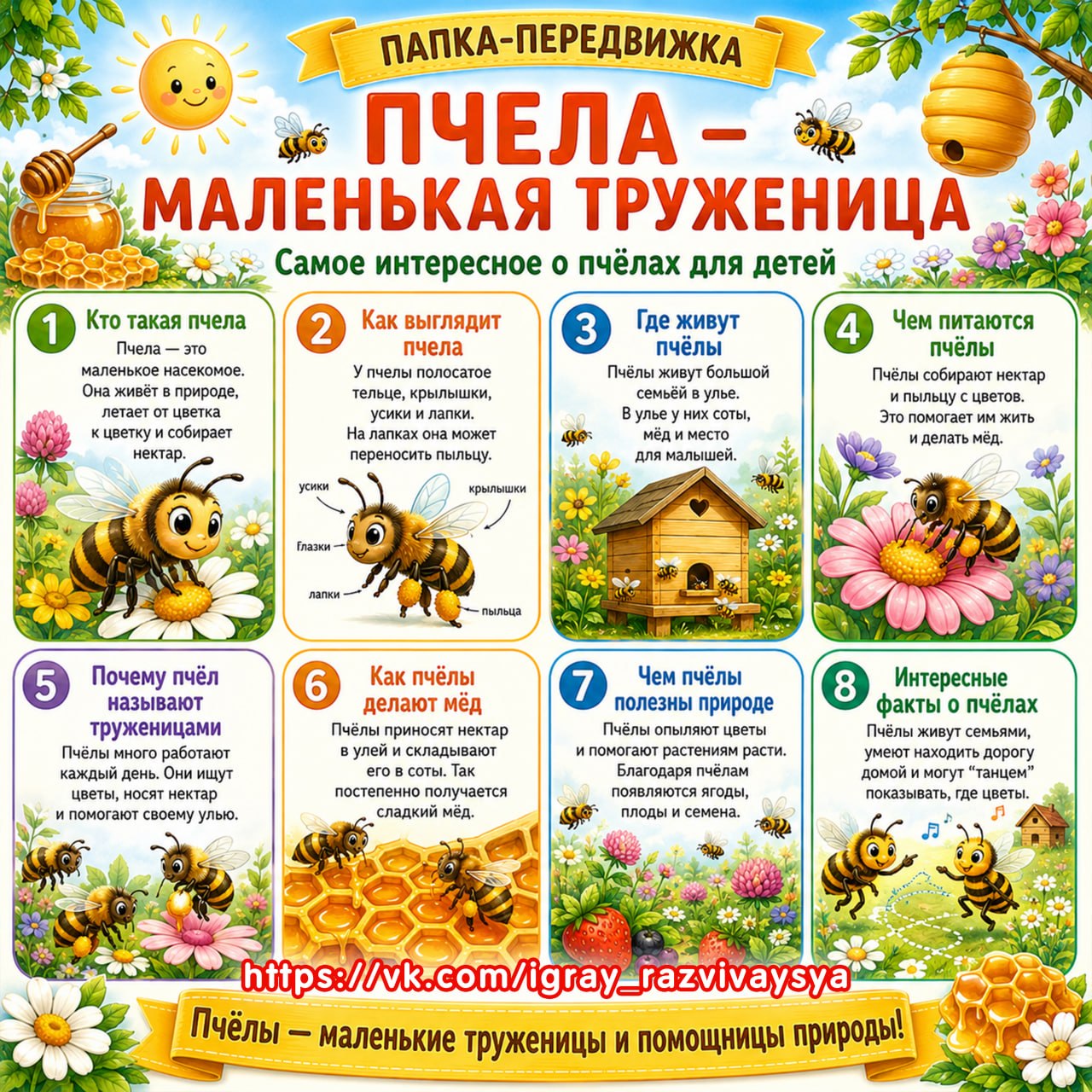 ПАПКА ПЧЕЛА — МАЛЕНЬКАЯ ТРУЖЕНИЦА — пчелы, природа, папка-передвижка — для детского сада — Играй и Развивайся