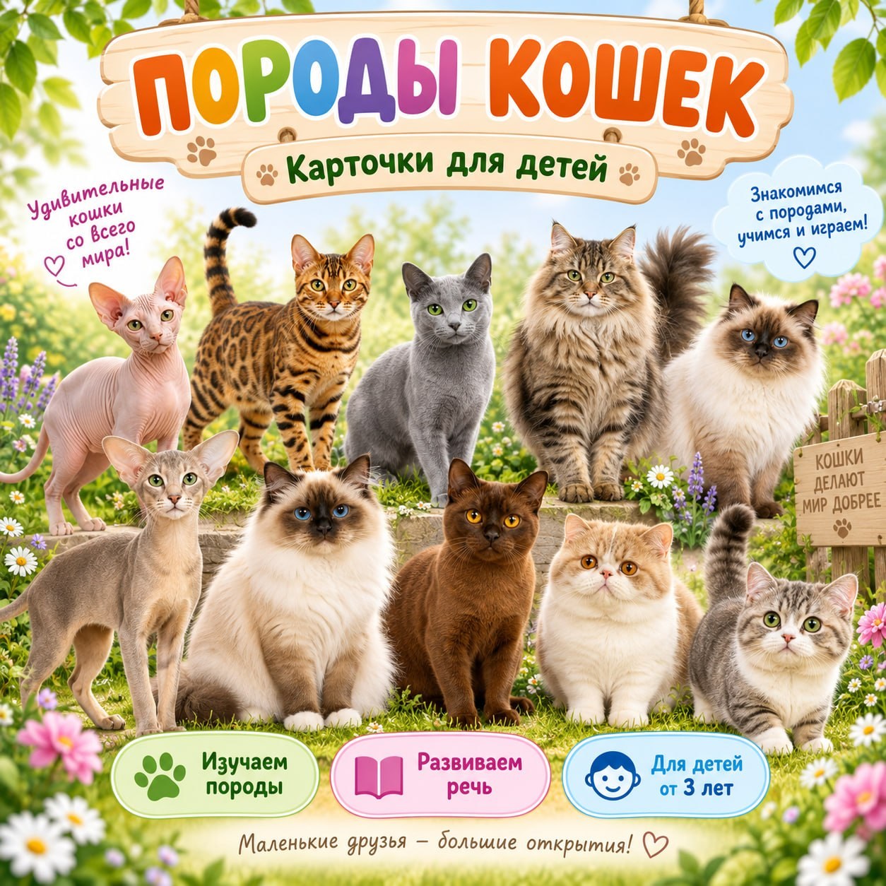 ПАПКА ПЕРЕДВИЖКА ПОРОДЫ КОШЕК — животные, кошки, карточки — скачать для детского сада