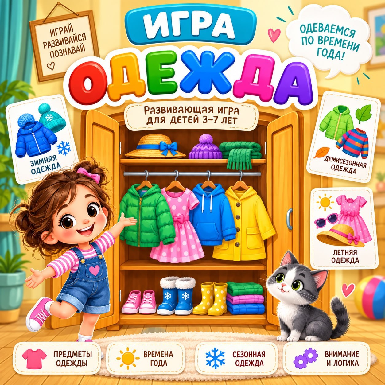 ИГРА ОДЕЖДА — одежда, карточки, логика — для детского сада — Играй и Развивайся