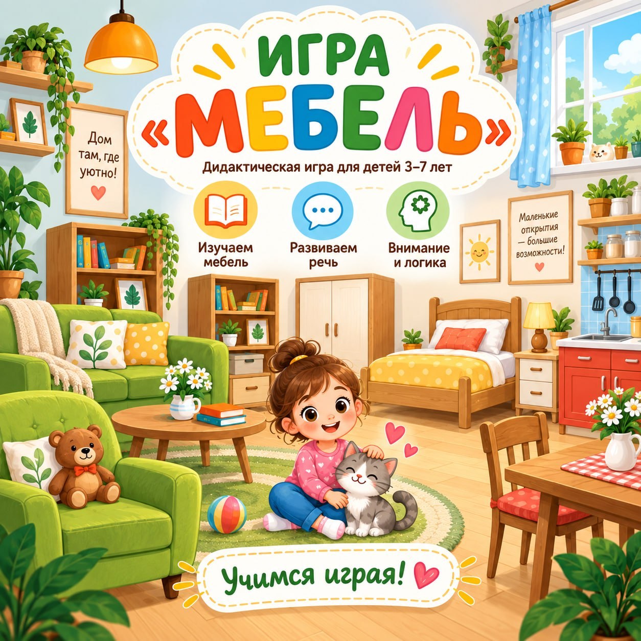 ИГРА МЕБЕЛЬ — карточки, дидактические игры, развитие речи — для детского сада — Играй и Развивайся