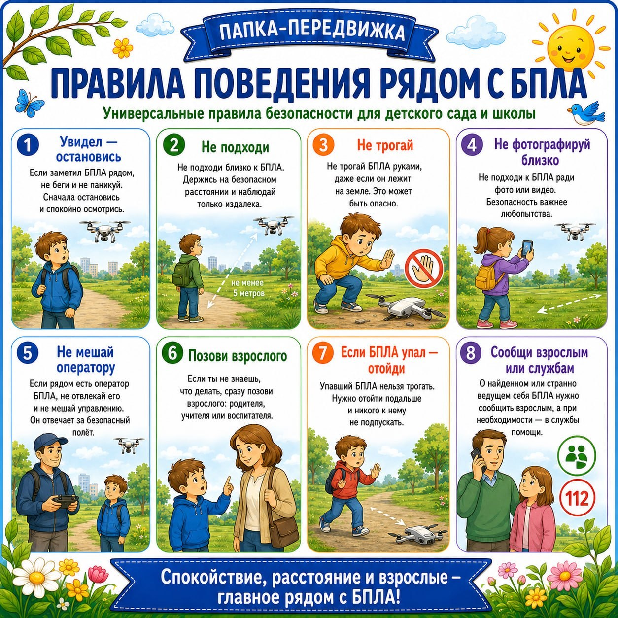 ПАПКА ПЕРЕДВИЖКА ПРАВИЛА ПОВЕДЕНИЯ РЯДОМ С БПЛА — безопасность, папка-передвижка — скачать для детского сада