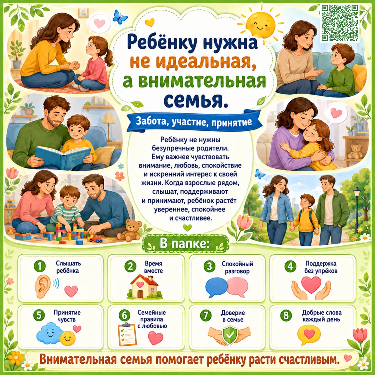 Папка-передвижка "Ребёнку нужна не идеальная, а внимательная семья" — семья, психология, родителям — для детского сада — И...