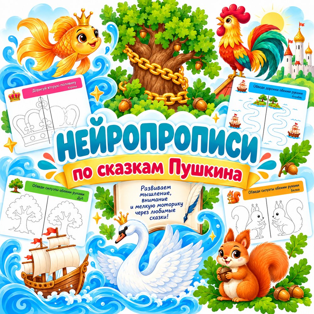 НЕЙРОПРОПИСИ ПО СКАЗКАМ ПУШКИНА — нейро, прописи, сказки — для детского сада — Играй и Развивайся