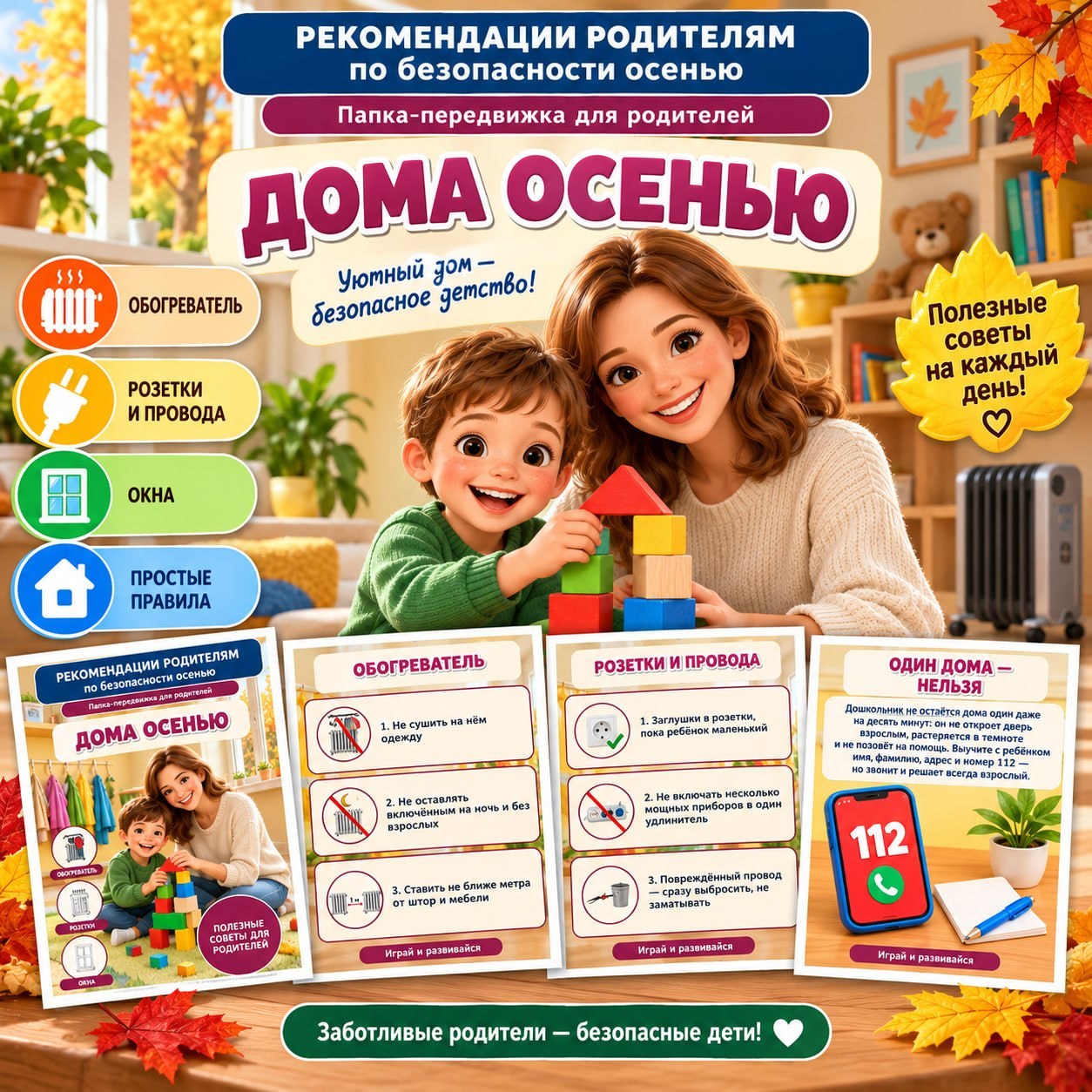 ПАПКА ПЕРЕДВИЖКА БЕЗОПАСНОСТЬ ДОМА ОСЕНЬЮ — безопасность, папка-передвижка — скачать для детского сада
