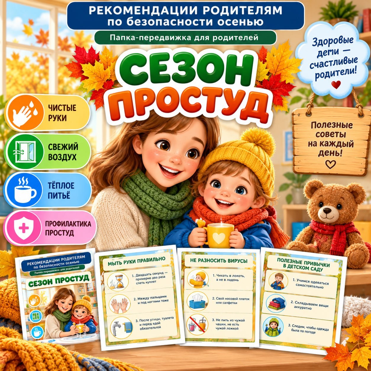 ПАПКА ПЕРЕДВИЖКА СЕЗОН ПРОСТУД — здоровье, папка-передвижка — скачать для детского сада