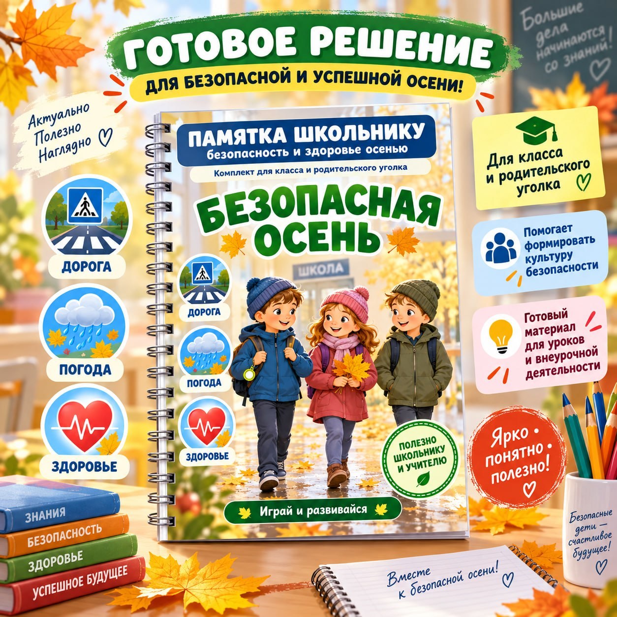 ПАМЯТКА ШКОЛЬНИКУ БЕЗОПАСНАЯ ОСЕНЬ — безопасность, здоровье, осень — для детского сада — Играй и Развивайся