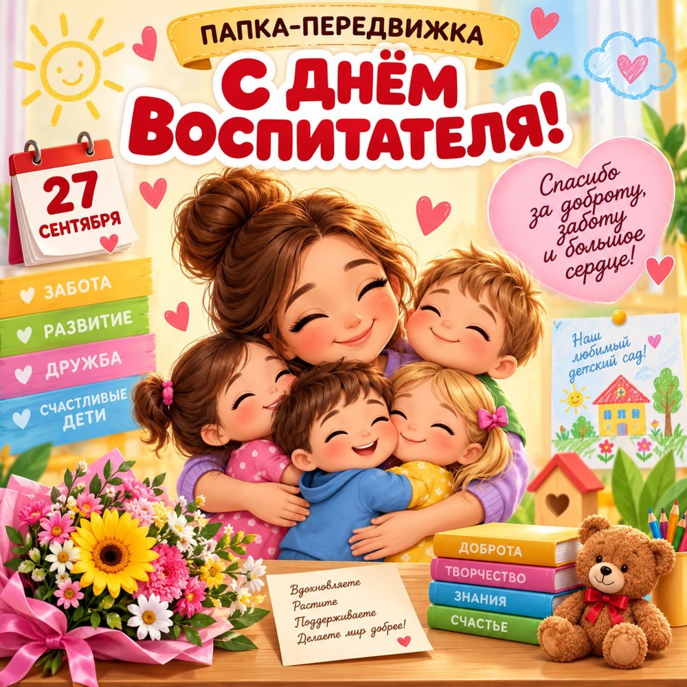 ПАПКА ПЕРЕДВИЖКА С ДНЕМ ВОСПИТАТЕЛЯ — праздники, детский сад, папка передвижка — для детского сада — Играй и Развивайся