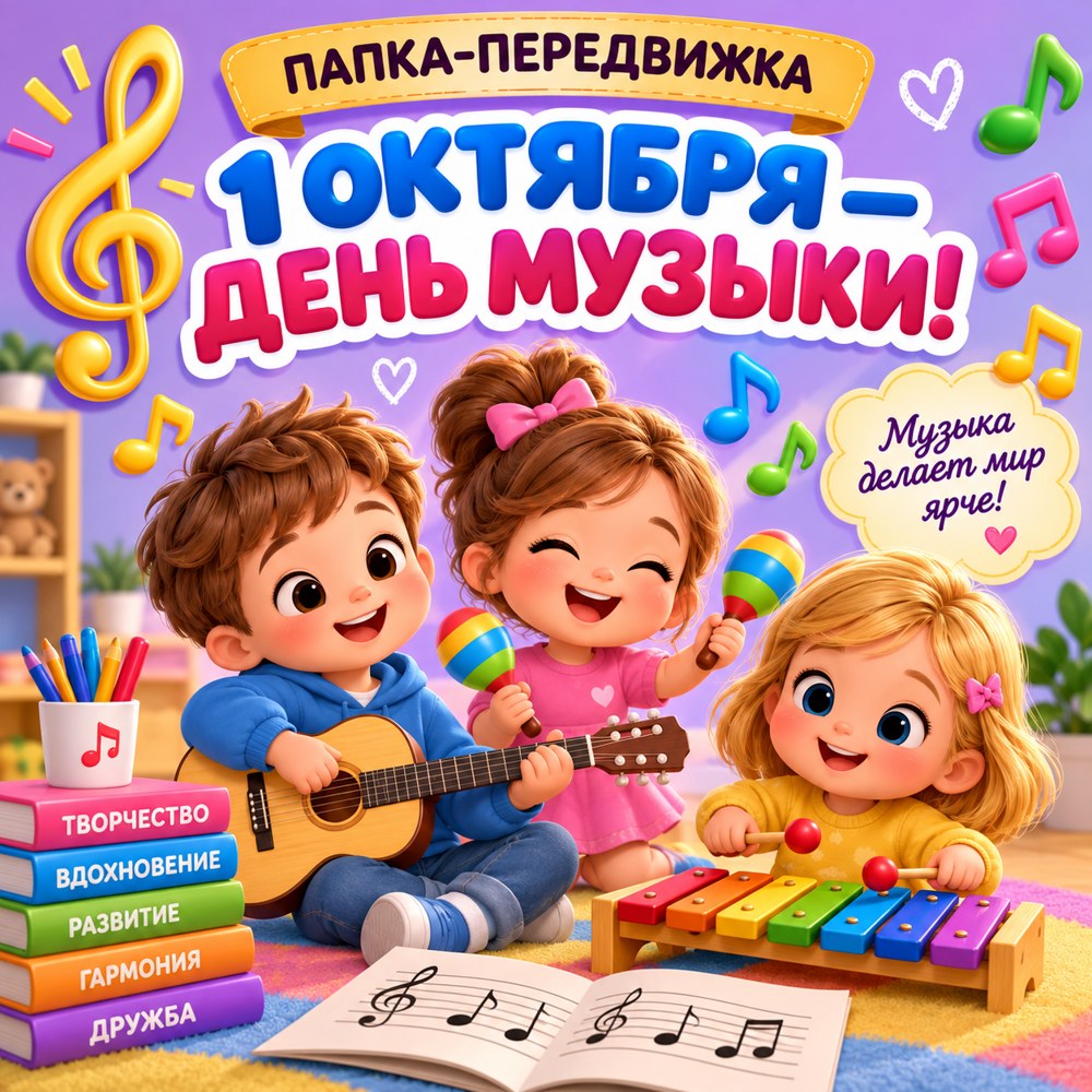 ПАПКА ПЕРЕДВИЖКА ДЕНЬ МУЗЫКИ — праздники, музыка, папка передвижка — для детского сада — Играй и Развивайся