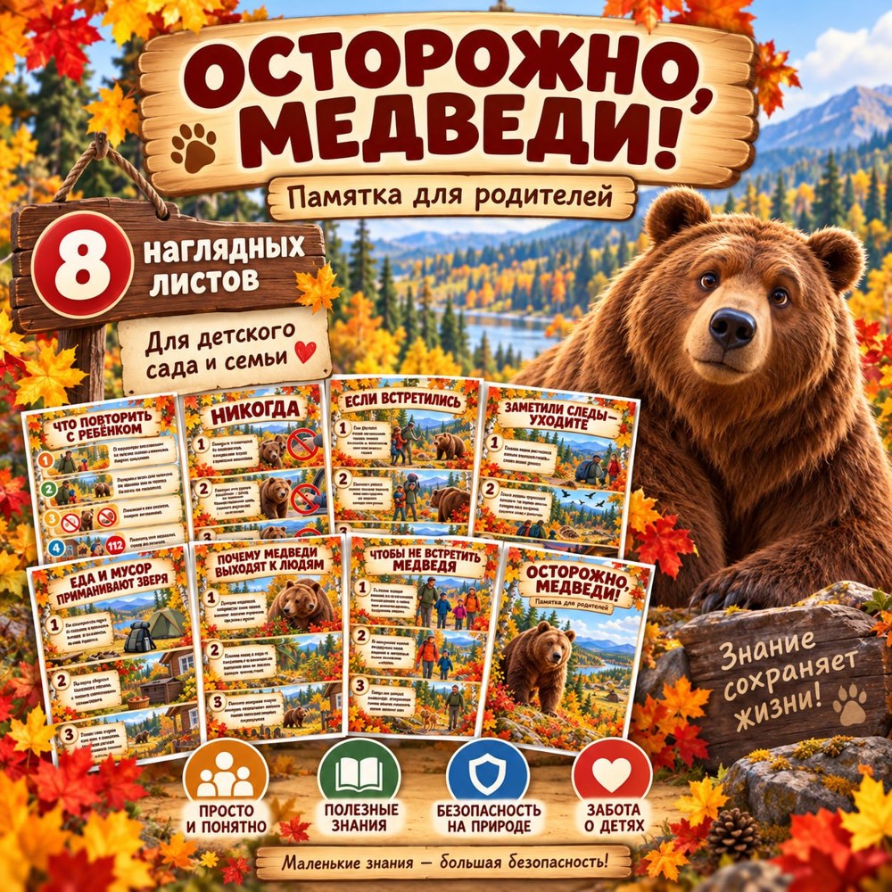 ПАПКА ПЕРЕДВИЖКА ОСТОРОЖНО МЕДВЕДИ — животные, папка передвижка — скачать для детского сада