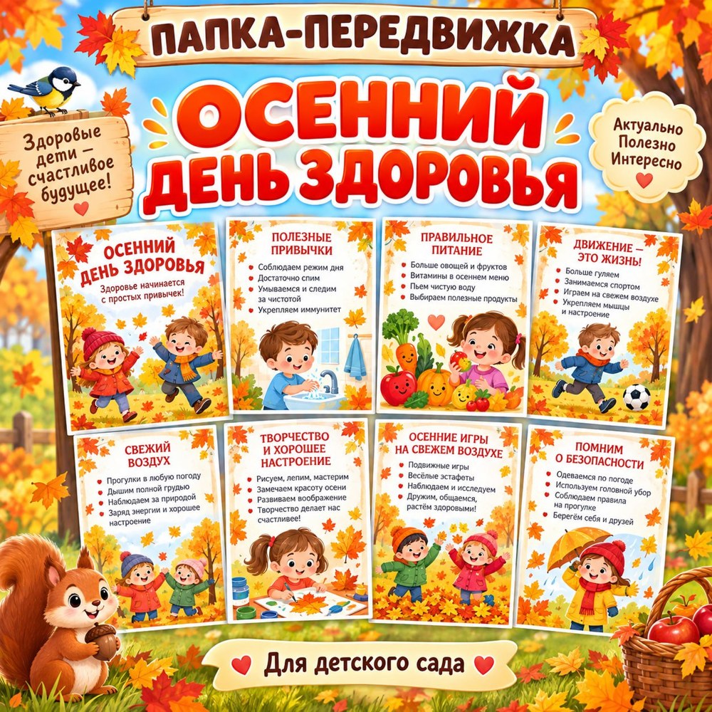 ПАПКА ПЕРЕДВИЖКА ОСЕННИЙ ДЕНЬ ЗДОРОВЬЯ — осень, здоровье, папка передвижка — скачать для детского сада