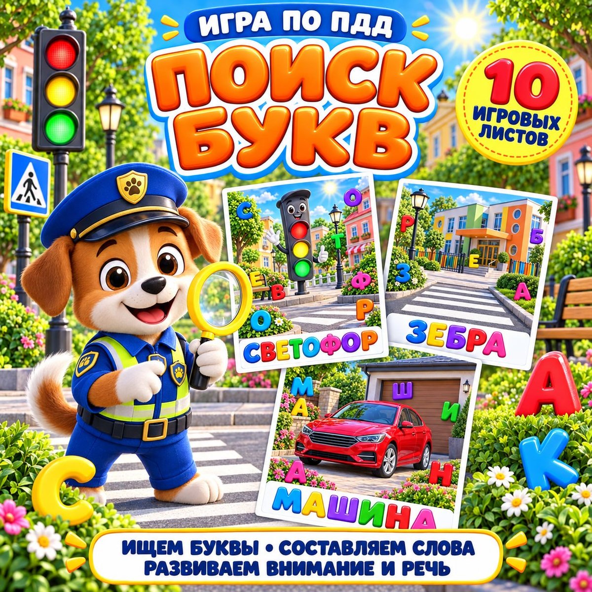 ИГРА ПДД ПОИСК БУКВ — пдд, внимание, развитие речи — скачать для детского сада