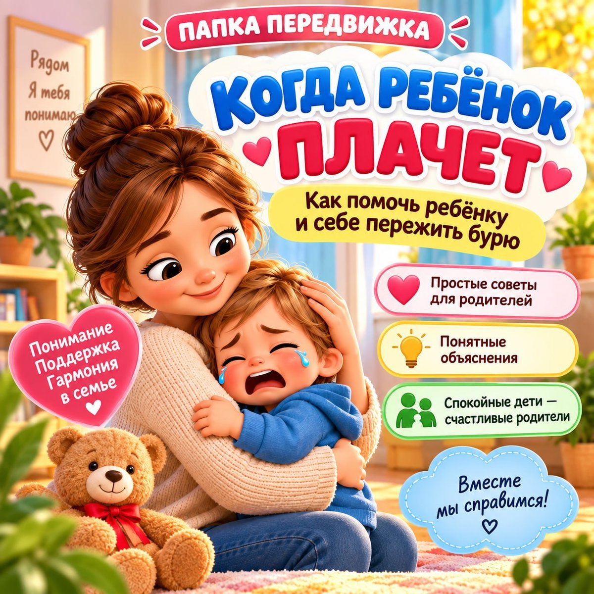 ПАПКА ПЕРЕДВИЖКА КОГДА РЕБЕНОК ПЛАЧЕТ — папка передвижка, эмоции, родителям — для детского сада — Играй и Развивайся