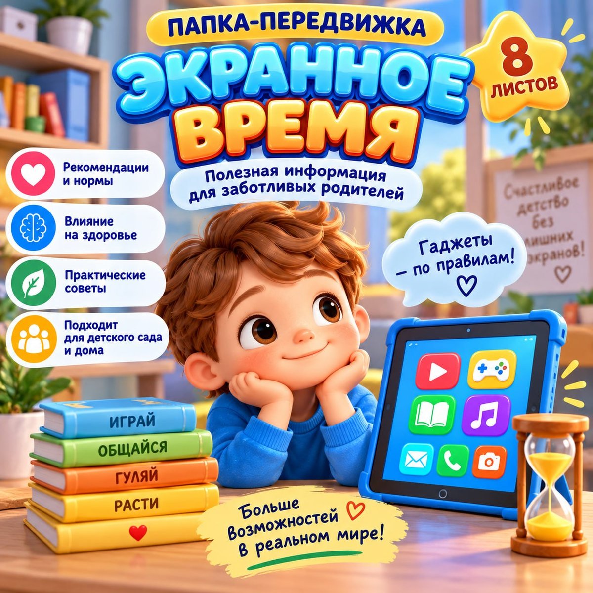 ПАПКА ПЕРЕДВИЖКА ЭКРАННОЕ ВРЕМЯ — папка передвижка, здоровье, родителям — для детского сада — Играй и Развивайся