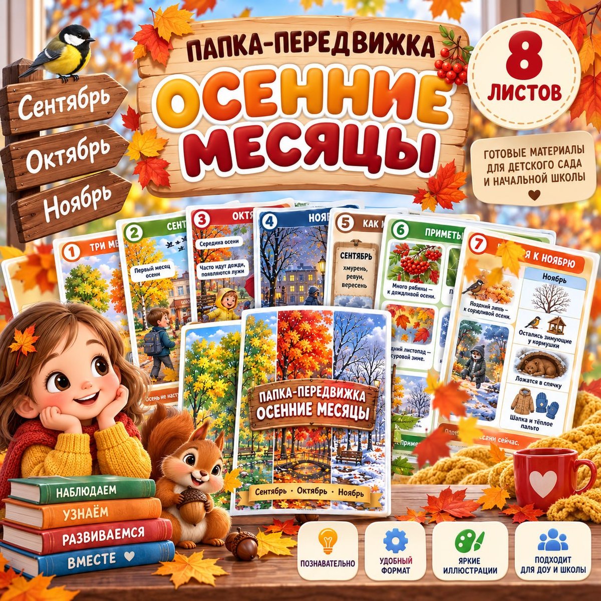 ПАПКА ПЕРЕДВИЖКА ОСЕННИЕ МЕСЯЦЫ — папка передвижка, осень, родителям — для детского сада — Играй и Развивайся