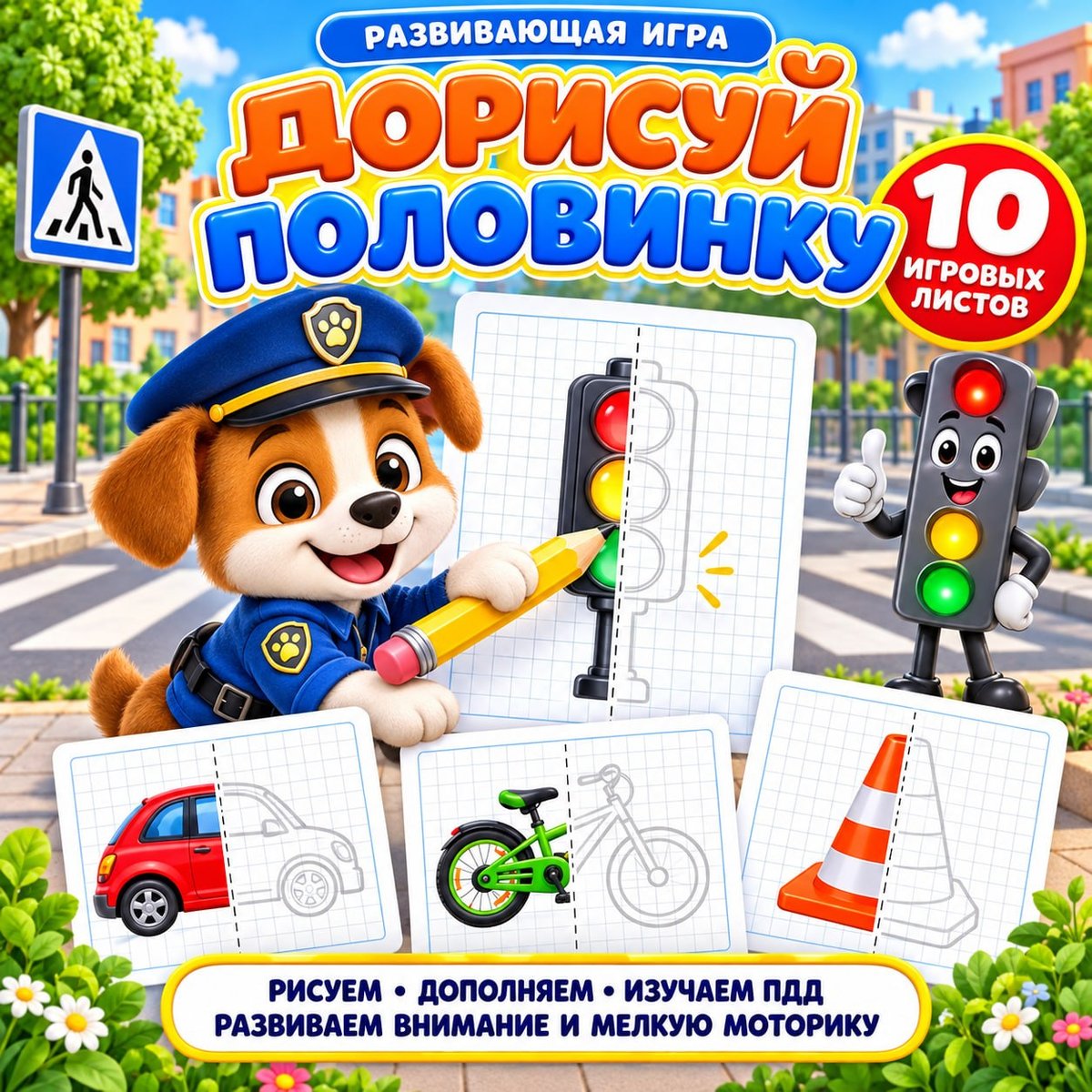 ДОРИСУЙ ПОЛОВИНКУ ПДД — пдд, графомоторика, внимание — для детского сада — Играй и Развивайся