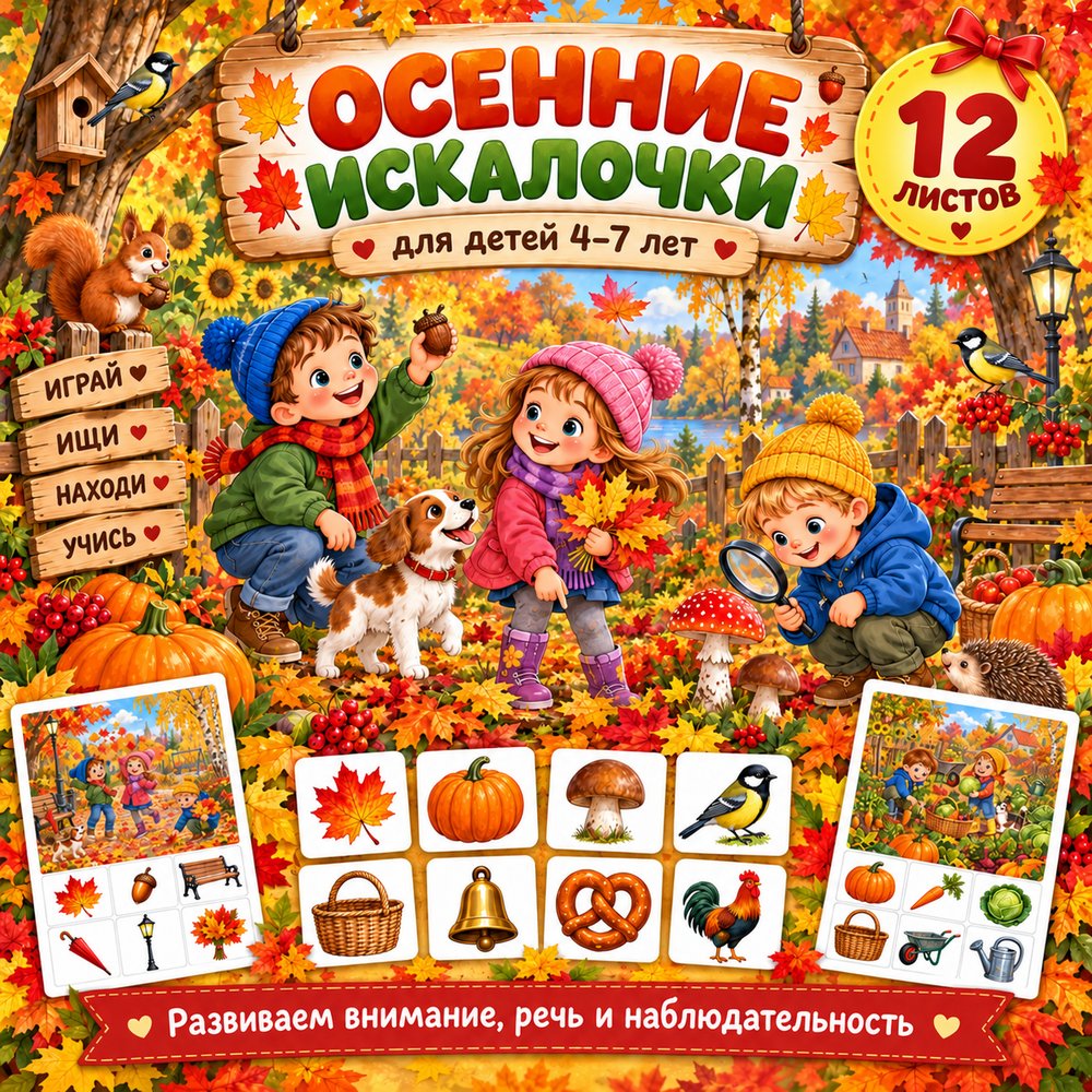 ОСЕННИЕ ИСКАЛОЧКИ — осень, внимание, рабочие листы — скачать для детского сада