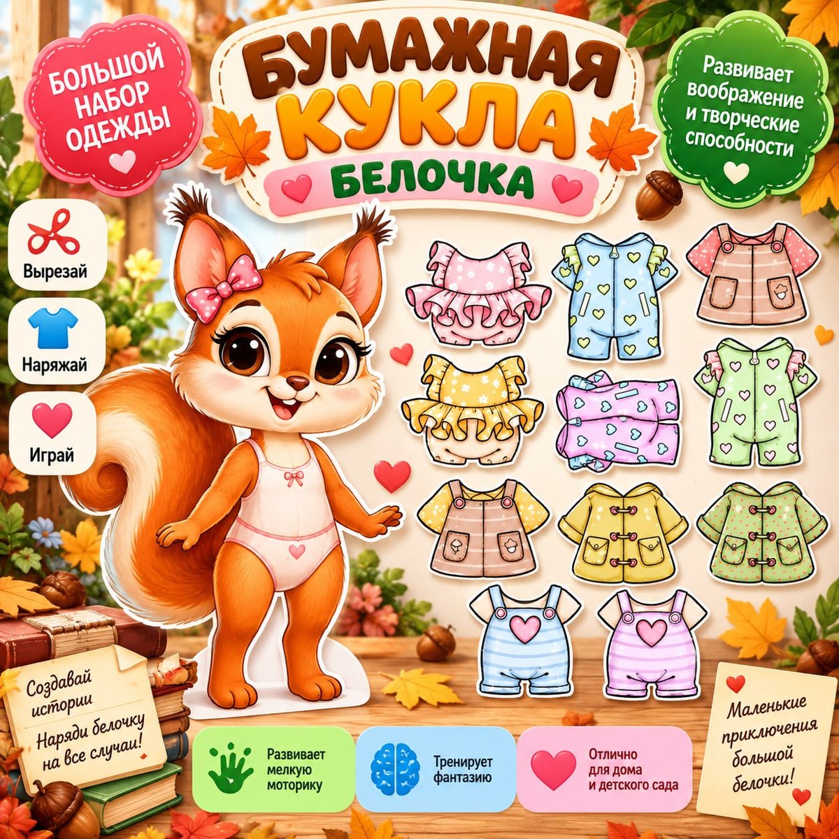 БУМАЖНАЯ КУКЛА БЕЛОЧКА — бумажная кукла, одежда, мелкая моторика — для детского сада — Играй и Развивайся