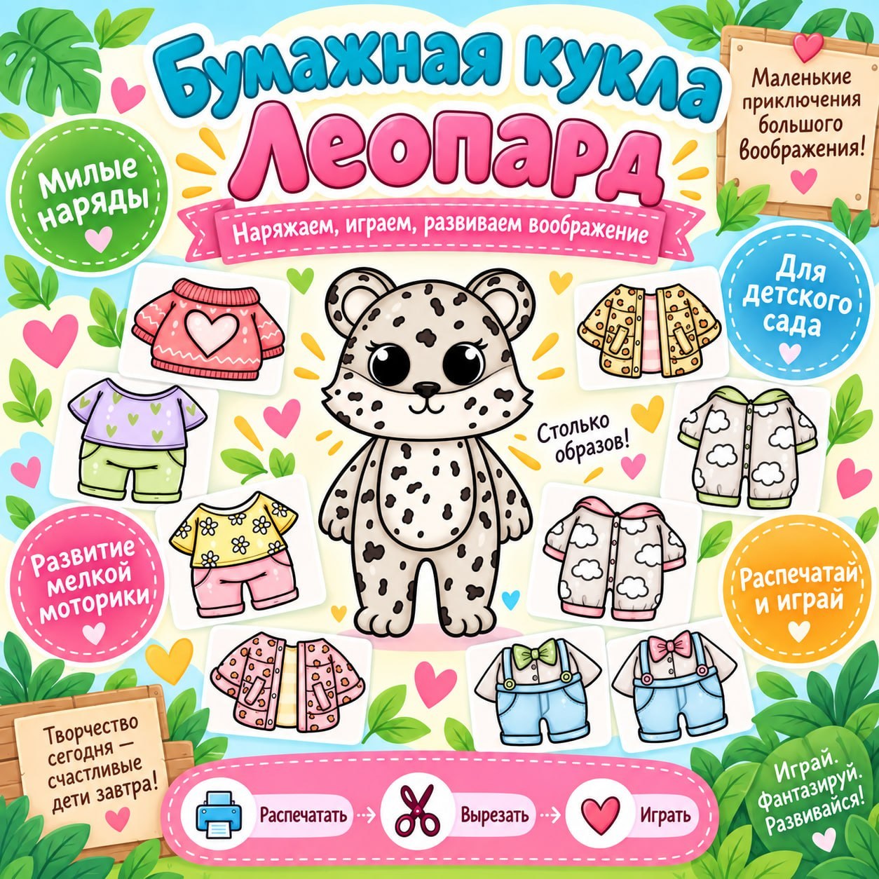 БУМАЖНАЯ КУКЛА ЛЕОПАРД — бумажные куклы, одежда, мелкая моторика — скачать для детского сада