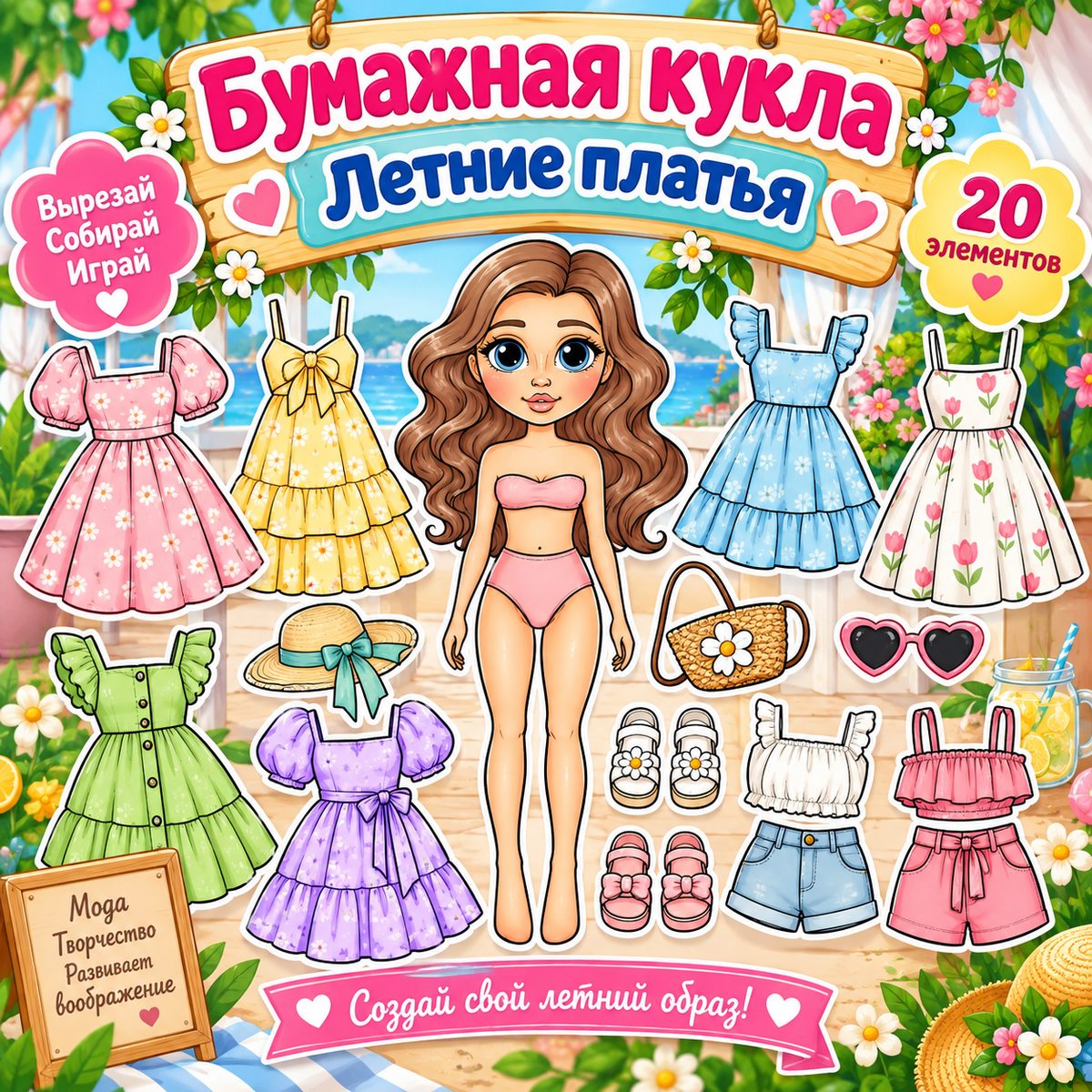 БУМАЖНАЯ КУКЛА ЛЕТНИЕ ПЛАТЬЯ — одежда, бумажные куклы, мелкая моторика — для детского сада — Играй и Развивайся