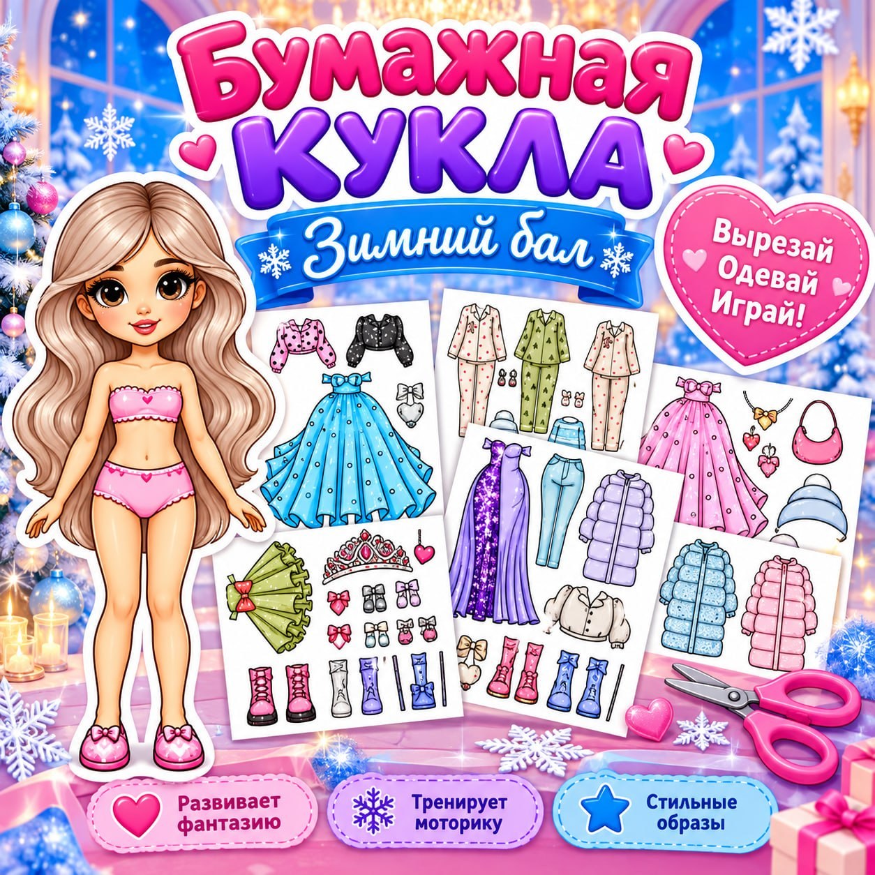 БУМАЖНАЯ КУКЛА ЗИМНИЙ БАЛ — бумажные куклы, одежда, мелкая моторика — для детского сада — Играй и Развивайся