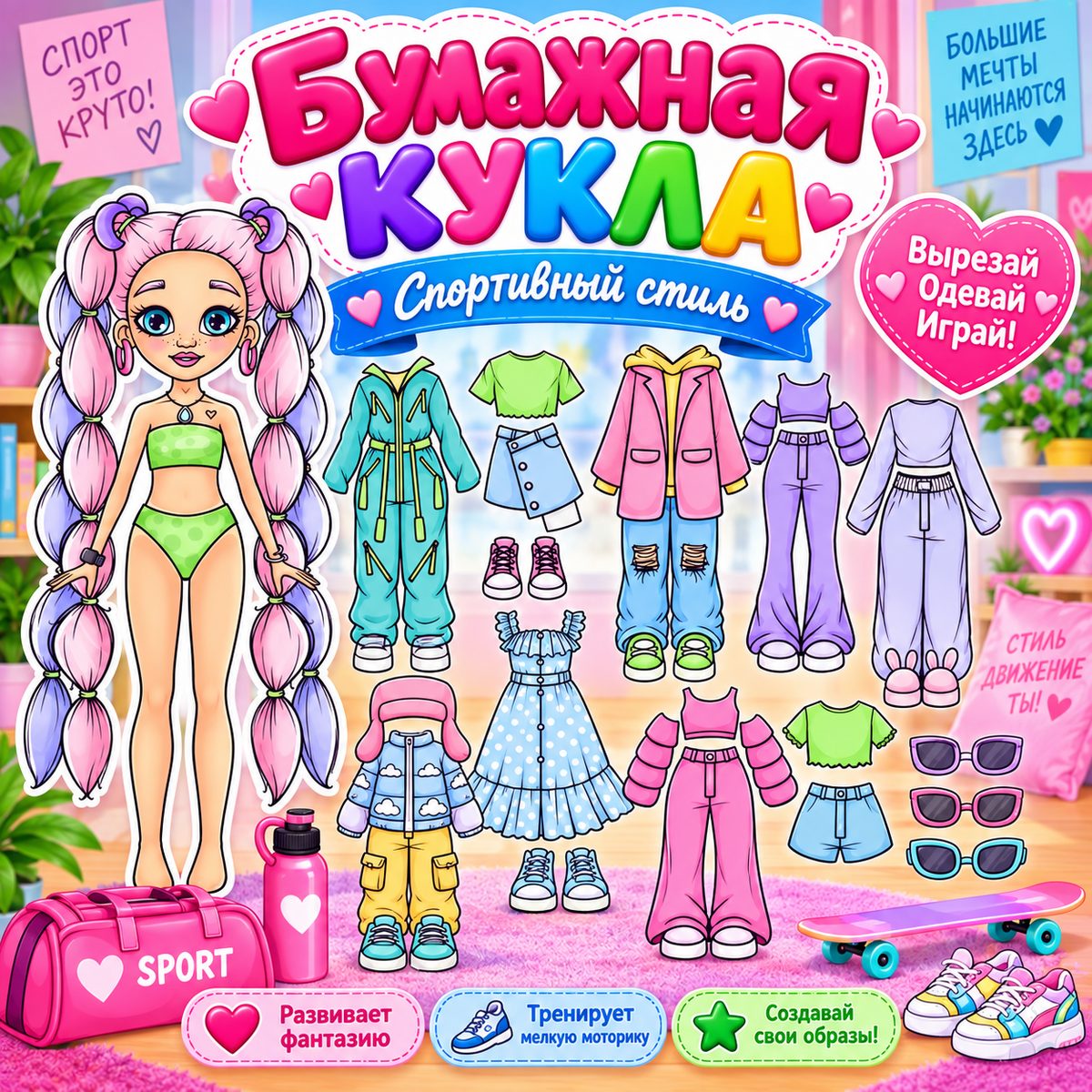 БУМАЖНАЯ КУКЛА СПОРТИВНЫЙ СТИЛЬ — одежда, бумажные куклы, мелкая моторика — для детского сада — Играй и Развивайся