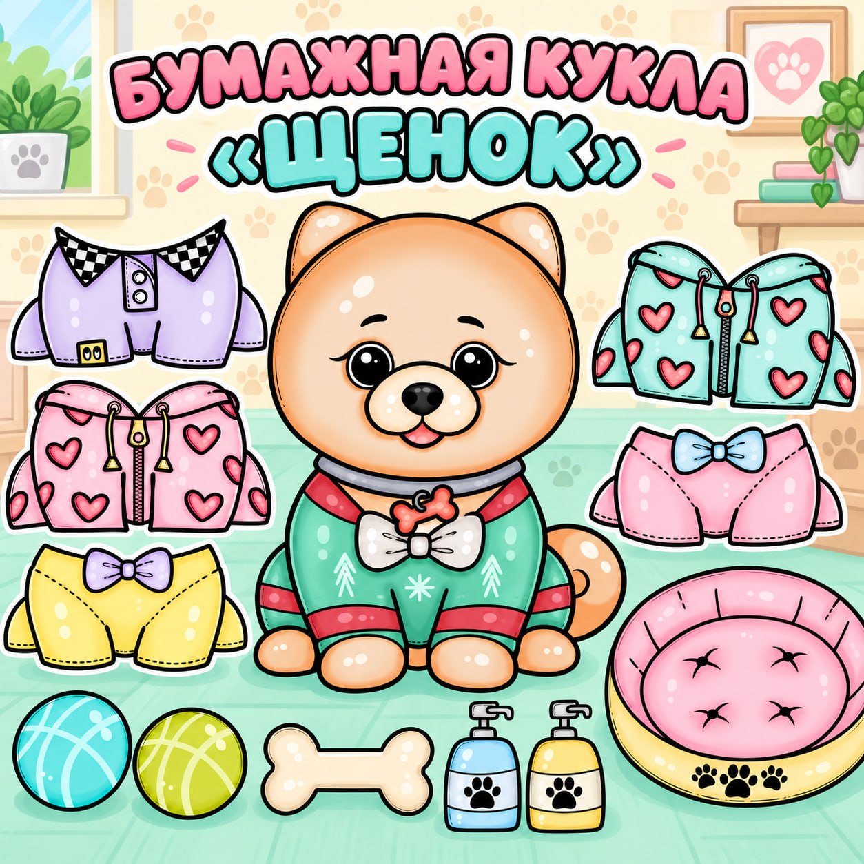 БУМАЖНАЯ КУКЛА ЩЕНОК — бумажные куклы, вырезание, сюжетно-ролевая игра — для детского сада — Играй и Развивайся