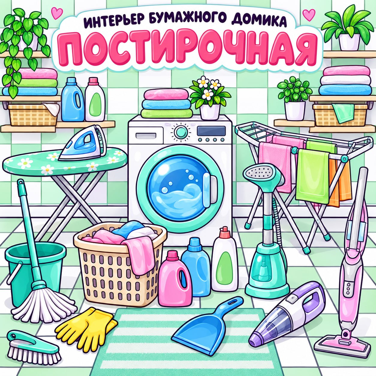 ИНТЕРЬЕР БУМАЖНОГО ДОМИКА. ПОСТИРОЧНАЯ — бумажные куклы, сюжетно-ролевая игра, вырезание — для детского сада — Играй и Раз...
