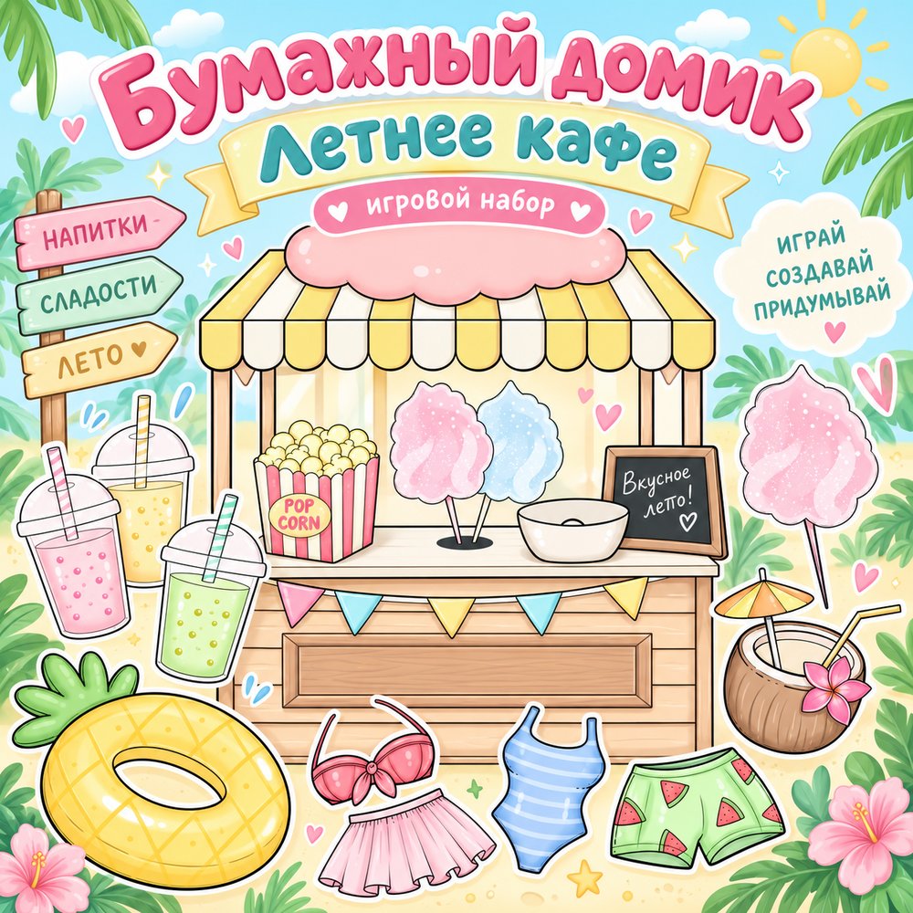 БУМАЖНЫЙ ДОМИК ЛЕТНЕЕ КАФЕ — бумажные куклы, лето, сюжетно-ролевая игра — для детского сада — Играй и Развивайся