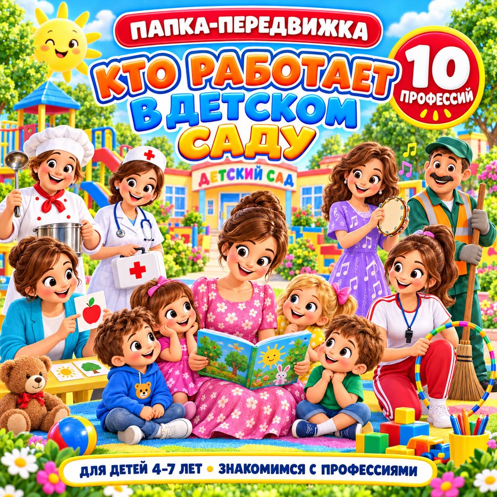 ПАПКА ПЕРЕДВИЖКА КТО РАБОТАЕТ В ДЕТСКОМ САДУ — день воспитателя, папка передвижка, профессии — для детского сада — Играй и...