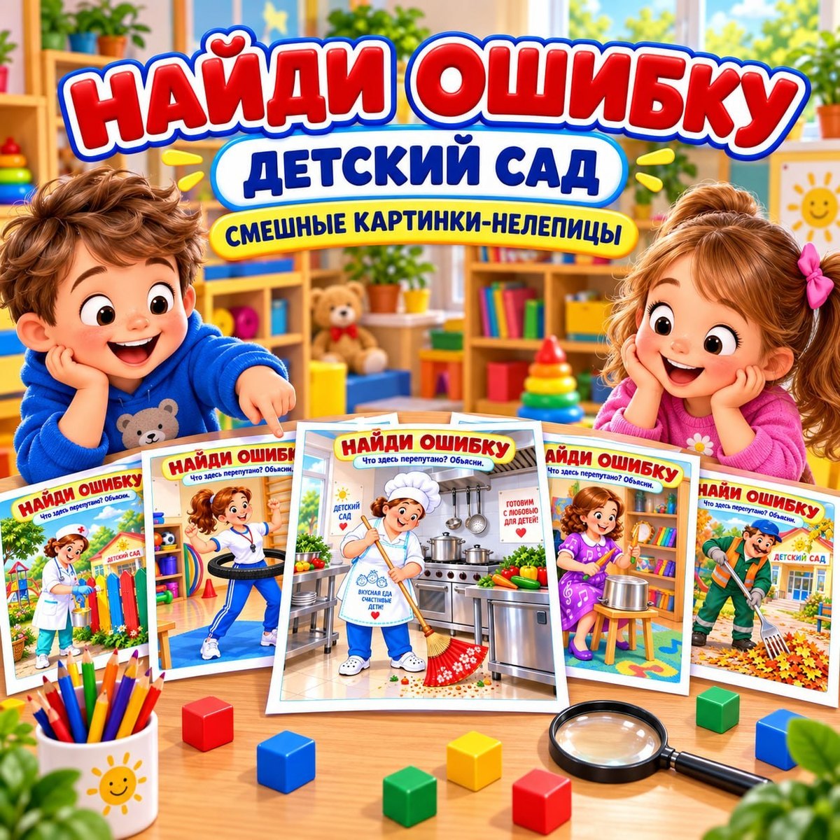 НАЙДИ ОШИБКУ ДЕТСКИЙ САД — детский сад, профессии, внимание — для детского сада — Играй и Развивайся