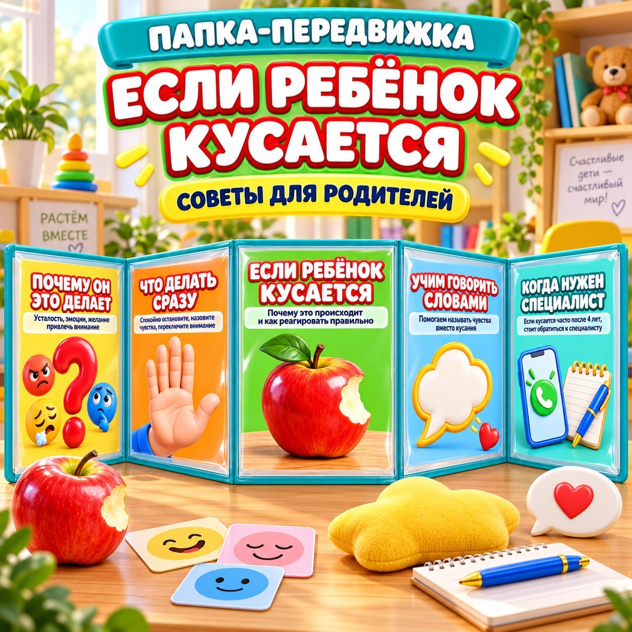 ПАПКА ПЕРЕДВИЖКА ЕСЛИ РЕБЁНОК КУСАЕТСЯ — папки передвижки, психология, поведение — для детского сада — Играй и Развивайся