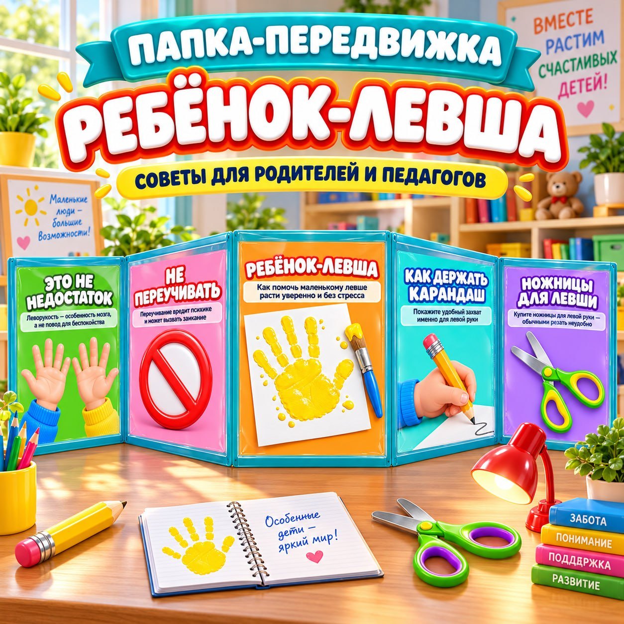 ПАПКА ПЕРЕДВИЖКА РЕБЁНОК-ЛЕВША — папки передвижки, психология, мелкая моторика — для детского сада — Играй и Развивайся