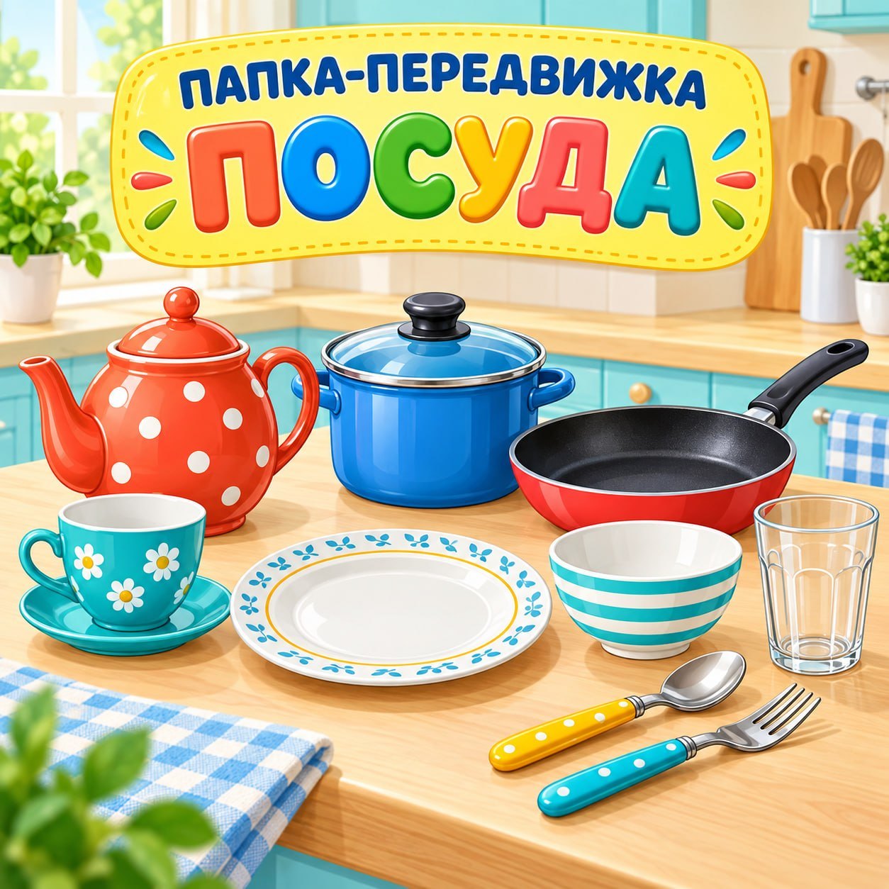 ПАПКА ПЕРЕДВИЖКА ПОСУДА — посуда, папки передвижки, окружающий мир — для детского сада — Играй и Развивайся