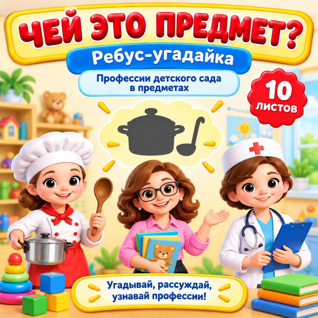 ЧЕЙ ЭТО ПРЕДМЕТ? ПРОФЕССИИ ДЕТСКОГО САДА — профессии, детский сад, логика — скачать для детского сада