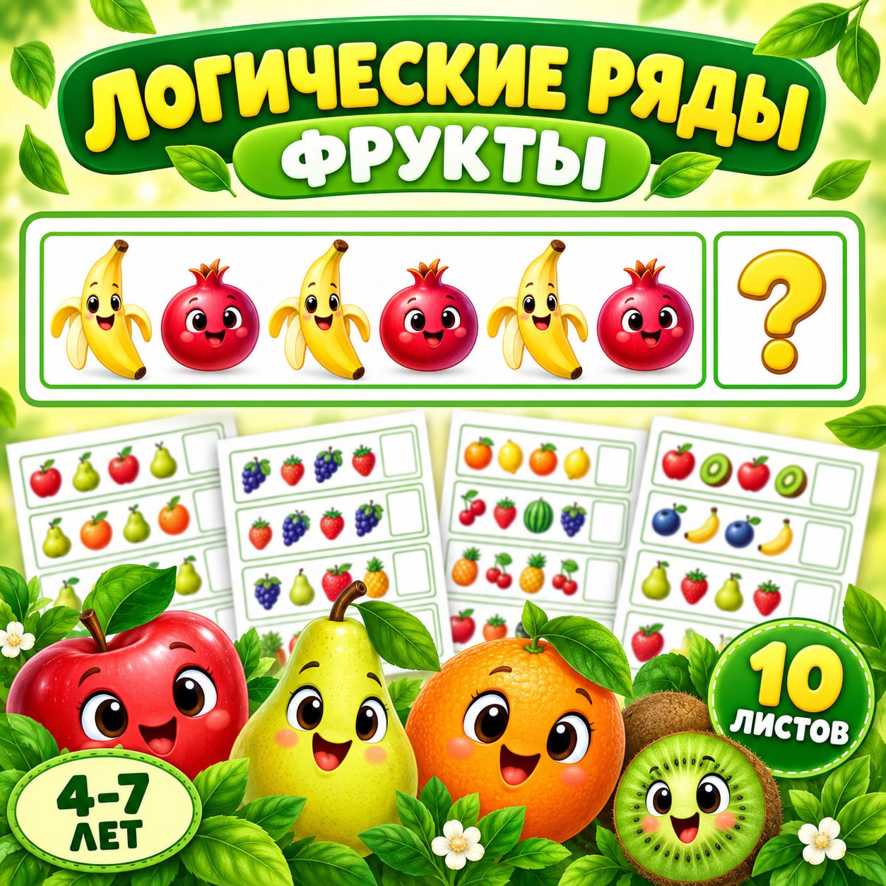 ЛОГИЧЕСКИЕ РЯДЫ ФРУКТЫ — логика, фрукты, дидактическая игра — скачать для детского сада