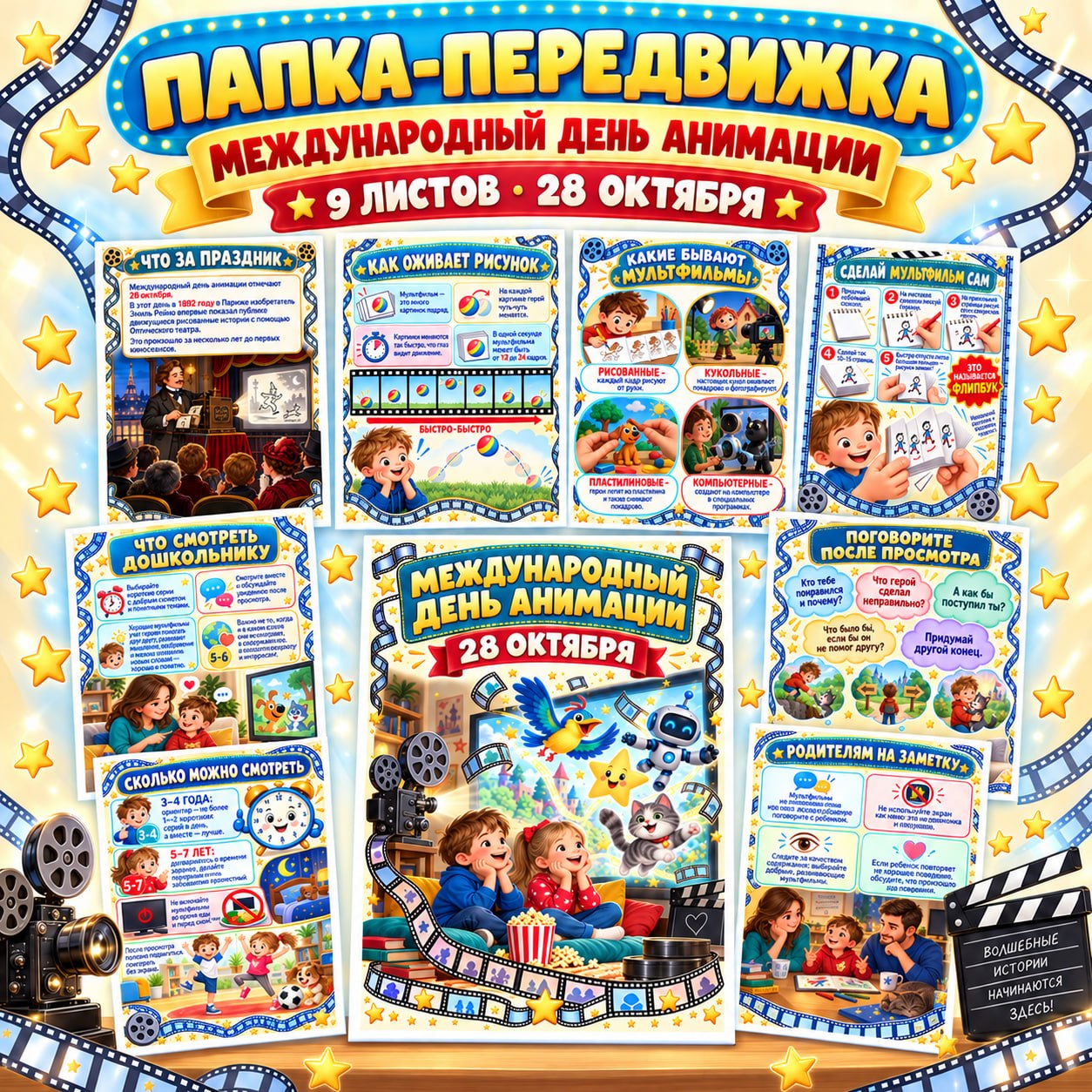 ПАПКА ПЕРЕДВИЖКА ДЕНЬ АНИМАЦИИ — папка передвижка, мультфильмы, детский сад — для детского сада — Играй и Развивайся