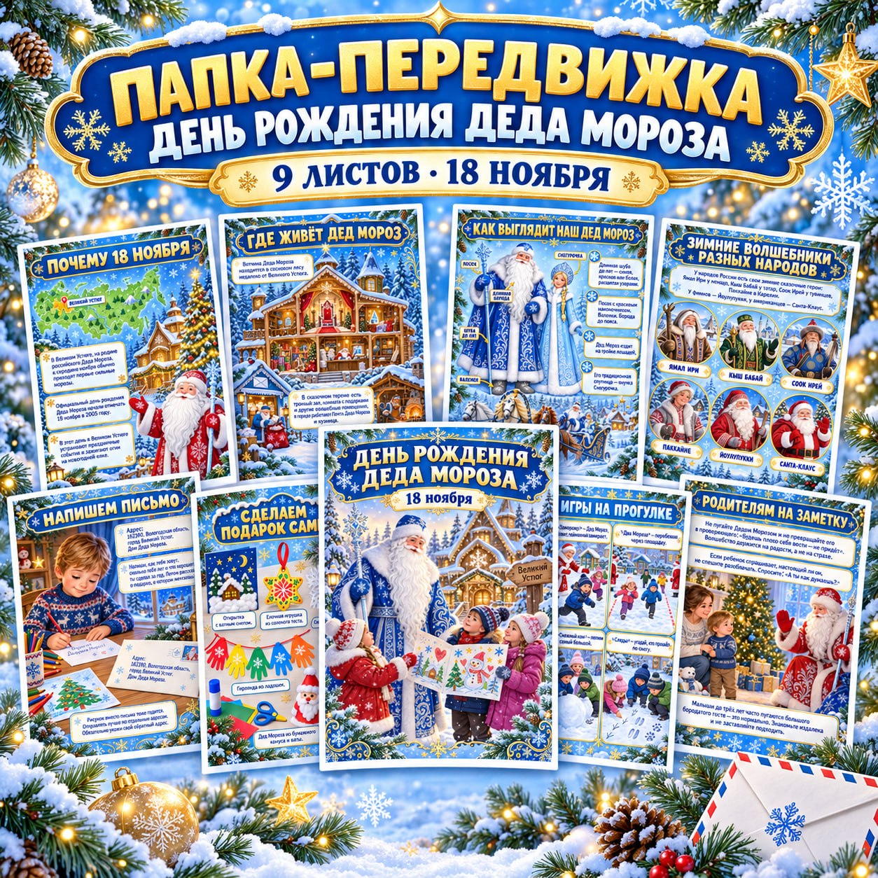 ПАПКА ПЕРЕДВИЖКА ДЕНЬ РОЖДЕНИЯ ДЕДА МОРОЗА — папка передвижка, новый год, дед мороз — для детского сада — Играй и Развивайся