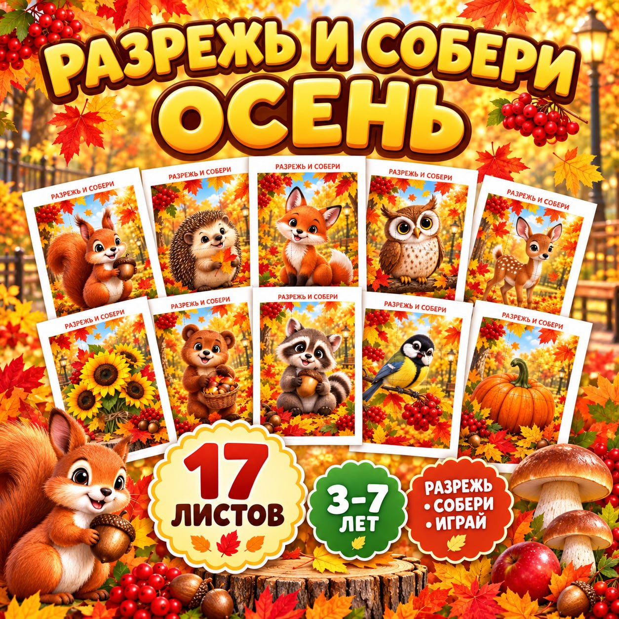 РАЗРЕЖЬ И СОБЕРИ. ОСЕНЬ — пазлы, осень, вырезание — для детского сада — Играй и Развивайся