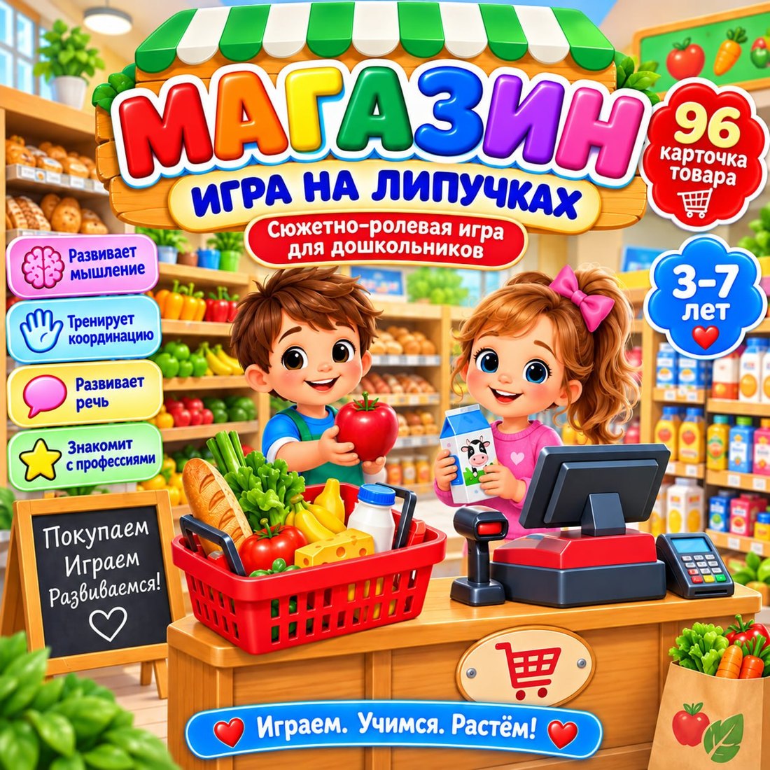 МАГАЗИН ИГРА НА ЛИПУЧКАХ — сюжетно-ролевая игра, липучки, профессии — для детского сада — Играй и Развивайся