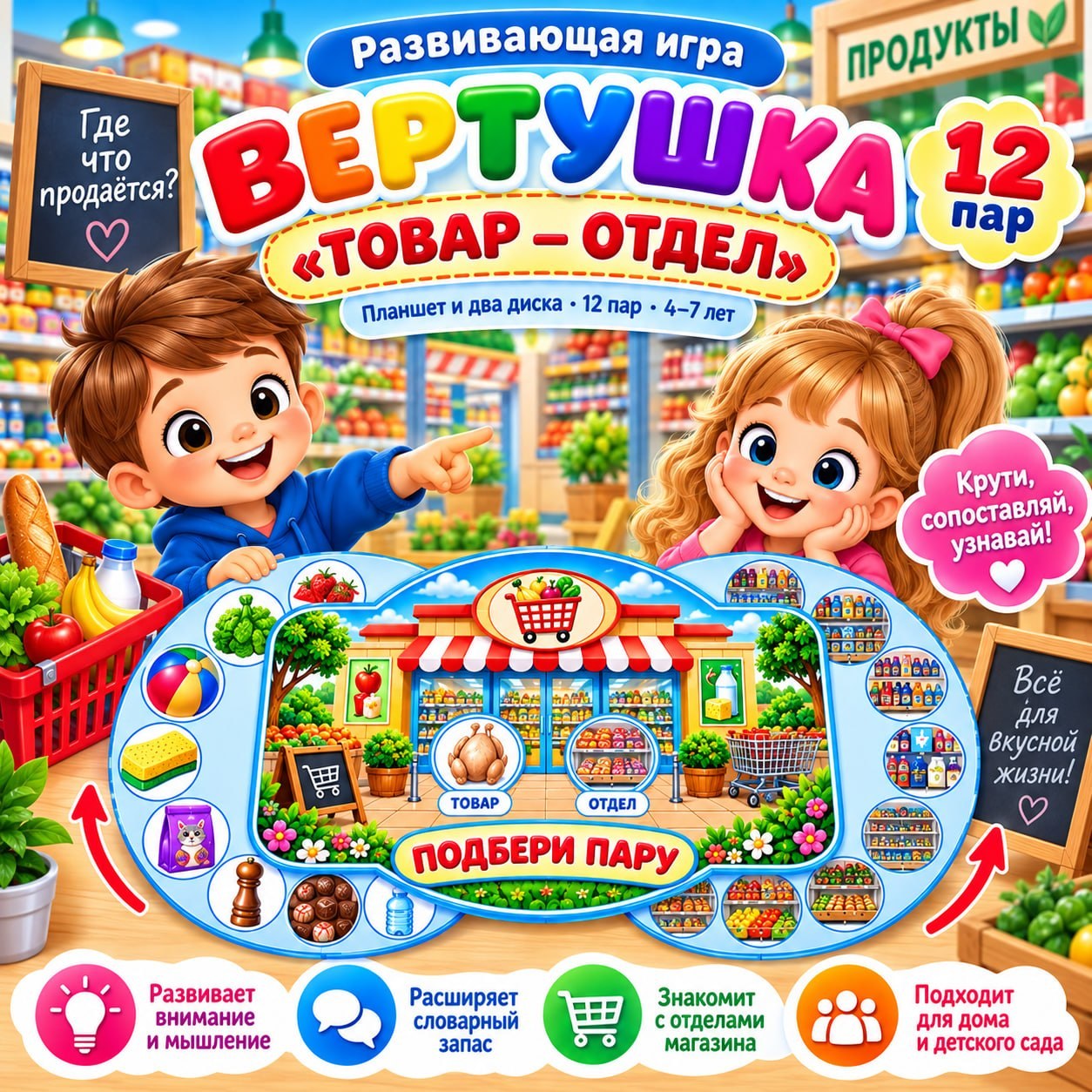 ВЕРТУШКА «ТОВАР — ОТДЕЛ» — вертушки, логика, развитие речи — скачать для детского сада